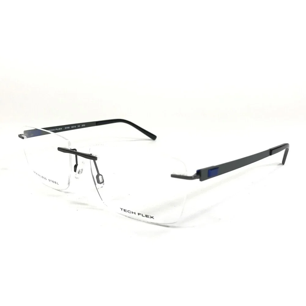 Tech Flex Eyeglasses Frames 30146S SP08 Gunmetal Gray Blue Rimless 56-16-145